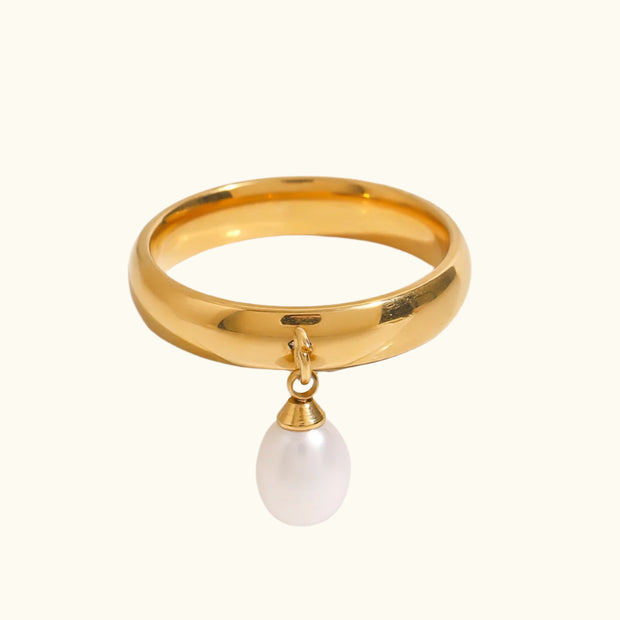 Gold Pearl Drop Ring