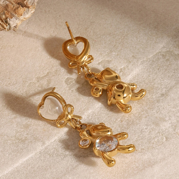 Heart & Bear Charm Earrings
