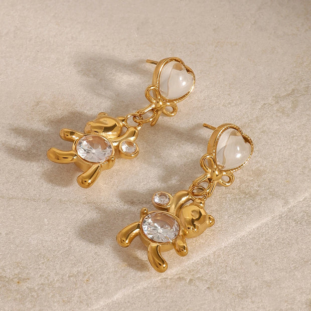 Heart & Bear Charm Earrings