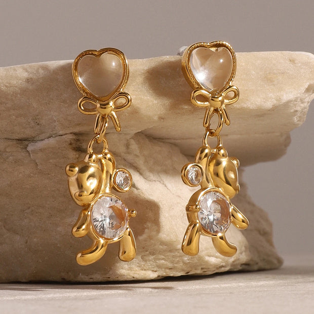 Heart & Bear Charm Earrings