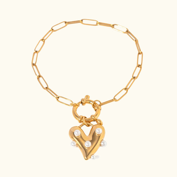 Pearl Heart Link Bracelet