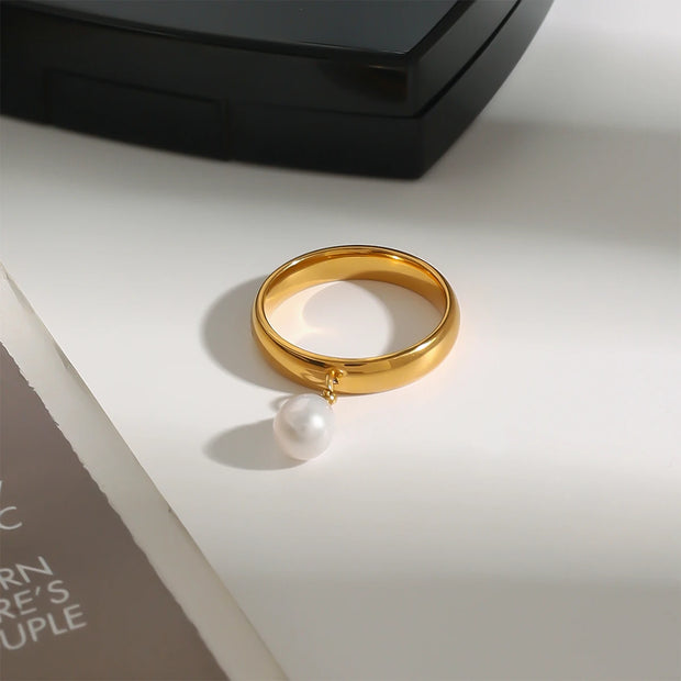 Gold Pearl Drop Ring