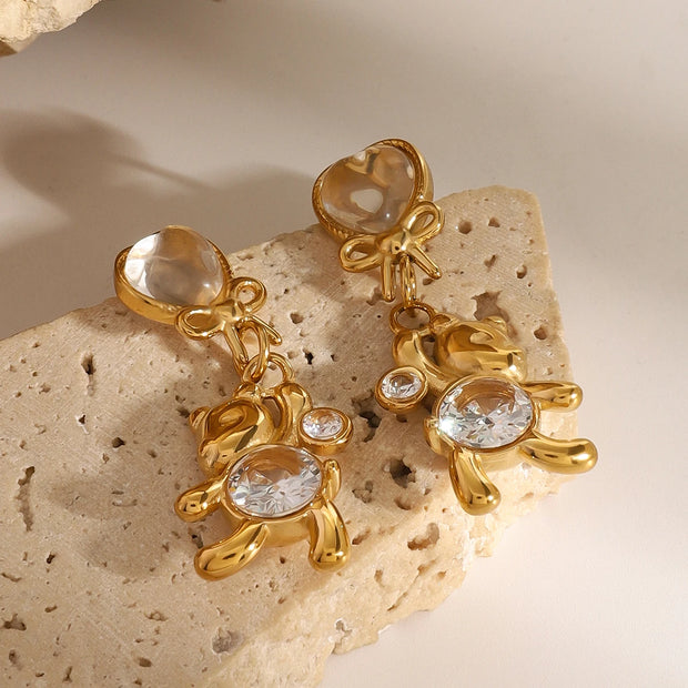 Heart & Bear Charm Earrings