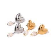 Pearl Heart Stud Earrings