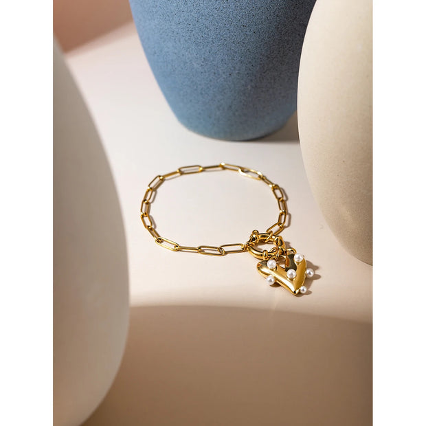 Pearl Heart Link Bracelet
